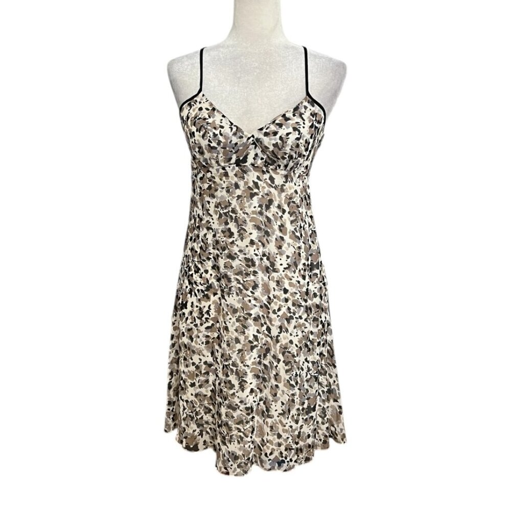 Kensie 100% Silk Dress Sz 4 Brown Animal Print Criss Cross Back Mini Cocktail - Picture 2 of 12